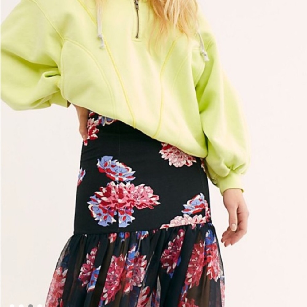 Free People Sheer Ankle Floral Maxi Skirt NWT Sz L - Picture 3 of 7